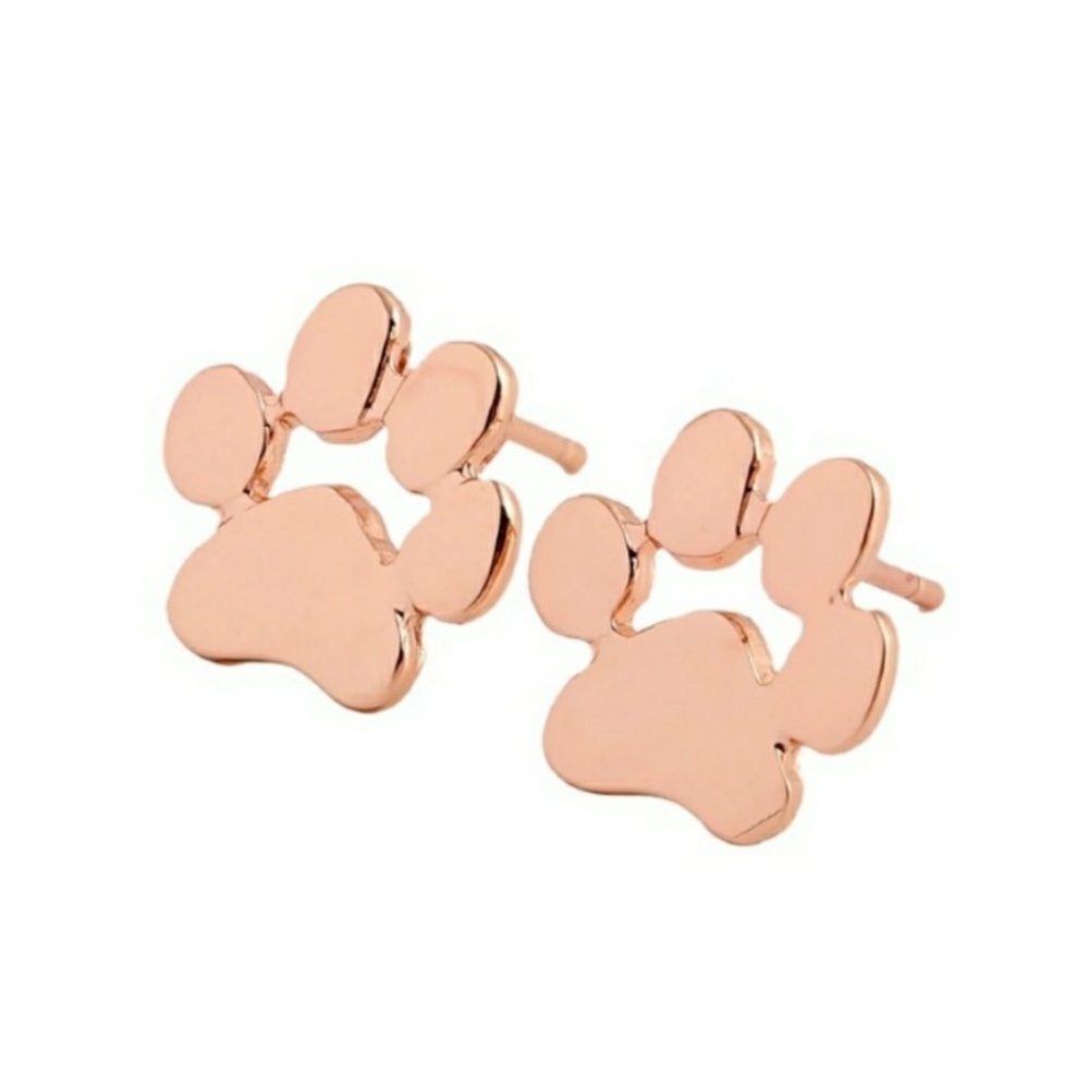 Rose Gold Paw Print Stud Earrings - Picture 2 of 2